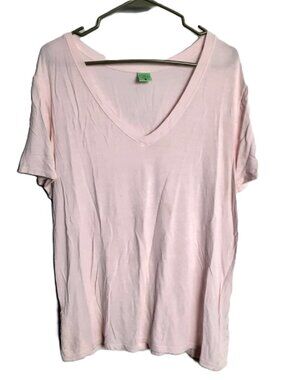 Honey Dew T-Shirt Size XL Light Pink Pullover V-Neck Short Sleeve Rayon Blend